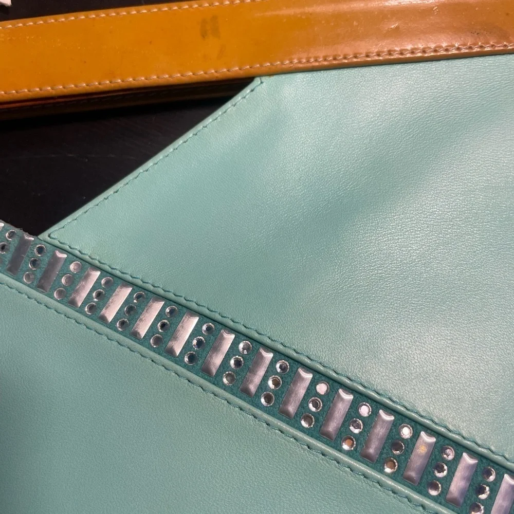 NEW Daniel Swarovski Crystal embellished calf skin leather clutch